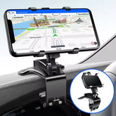 Car Phone Holder Clip Mount 360 Degree Rotation Dashboard Rear View Mirror Sun Visor Smartphone HUD Navigation Fold Stand Plastic Black Compatible For All Smart Phones