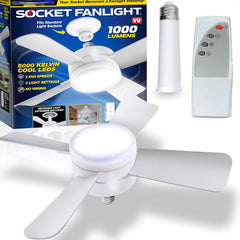Original Cool LED Socket Fan Light โ Ceiling Fan Replacement, 1000 Lumens/5000K, Remote Controlled (Remote Battery Not Included)
