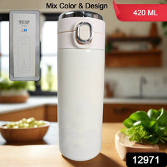 Smart Vacuum Insulated Water Bottle with LED Temperature Display, Cold & Hot | Leak Proof | Office Bottle | Gym | Home | Kitchen | Hiking | Trekking | Travel Bottle (Mix Color & Design / 420 ML)