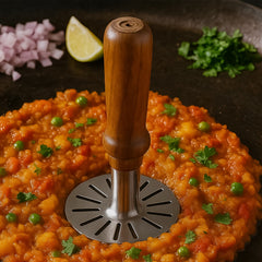 Stainless Steel Potato Masher, Pav Bhaji Masher with wooden handle