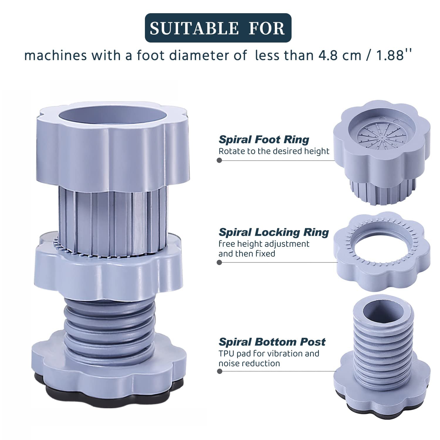 Adjustable Anti-Vibration Washing Machine Support Stand – Non-Slip PVC Lifting Stand (4 Pc Set)