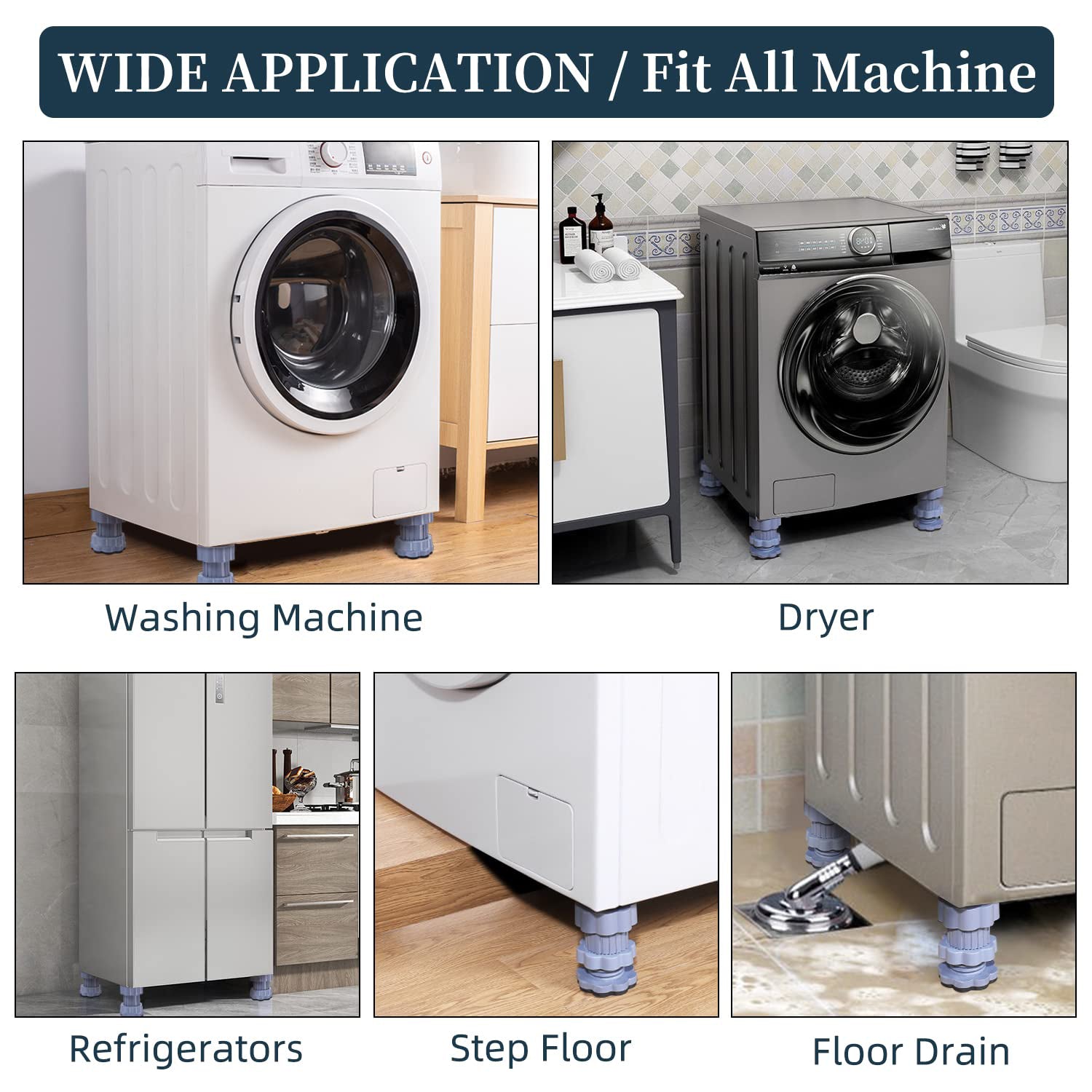 Adjustable Anti-Vibration Washing Machine Support Stand – Non-Slip PVC Lifting Stand (4 Pc Set)