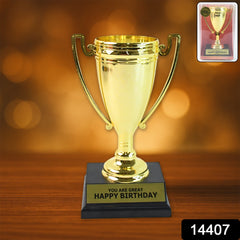 Golden Birthday Trophy – “You Are Great Happy Birthday” Plastic Award with Base