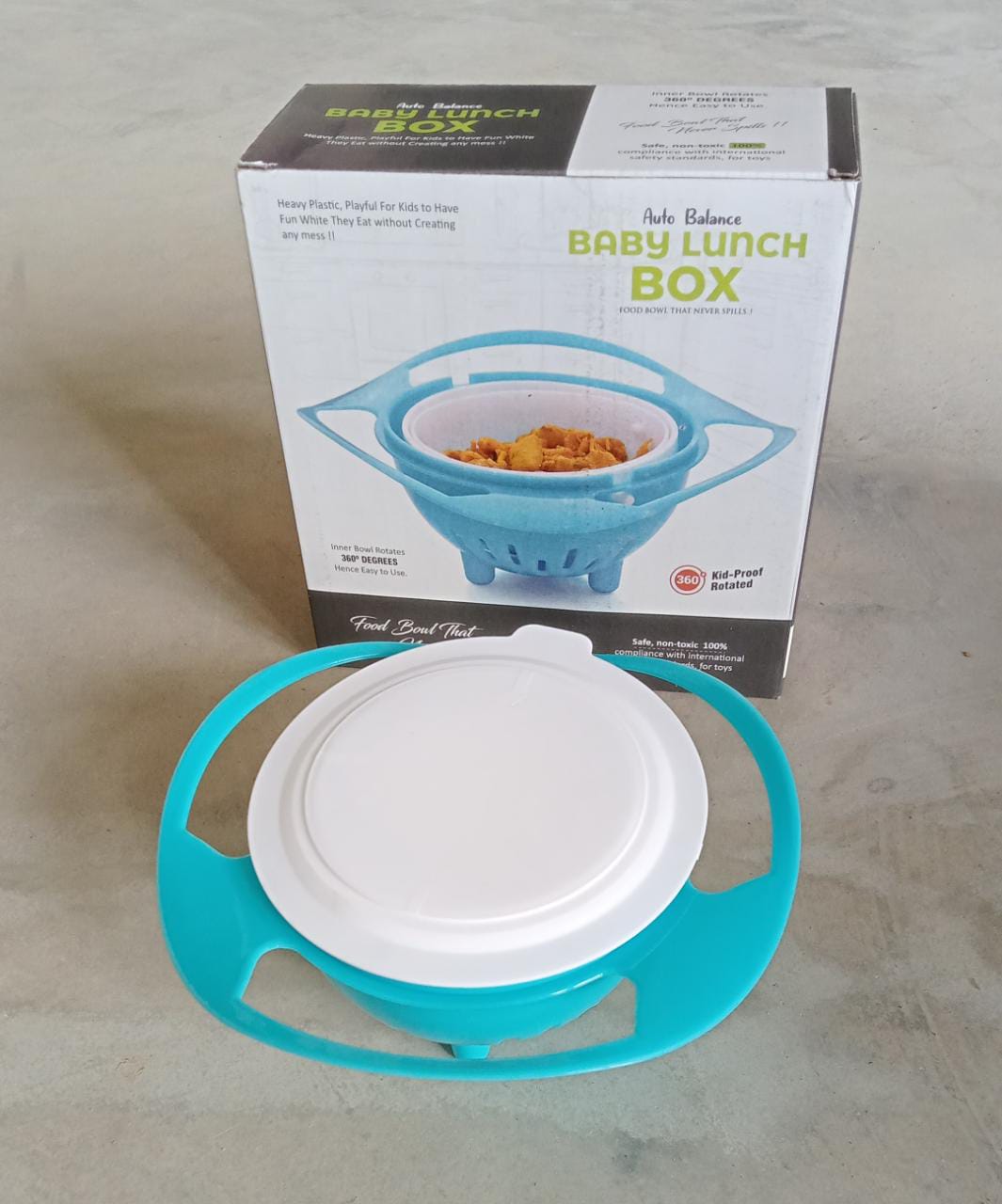 Toddler gyro bowl with portable design, spill-proof and rotating for mess-free feeding.